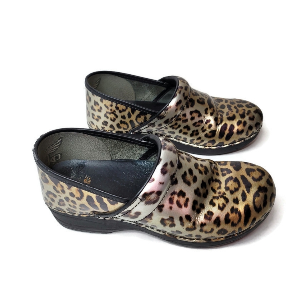 Dansko Leopard Cheetah Print Clogs Size 40 Metali… - image 5